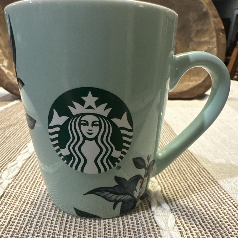 Starbucks 2021 Mint Green Floral Coffee Mug 10oz - Siren Logo - Read